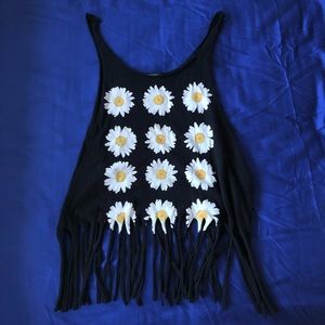 white daisy fringe crop tank